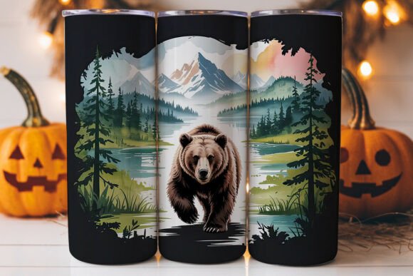Brown Bear Mountain Scene 20oz Tumbler Graphics