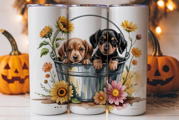 Dachshund Puppies in Bucket: A Charming Tumbler Wrap Graphics