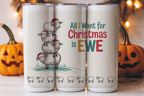 Ewe Christmas Sheep Tumbler Wrap Graphics