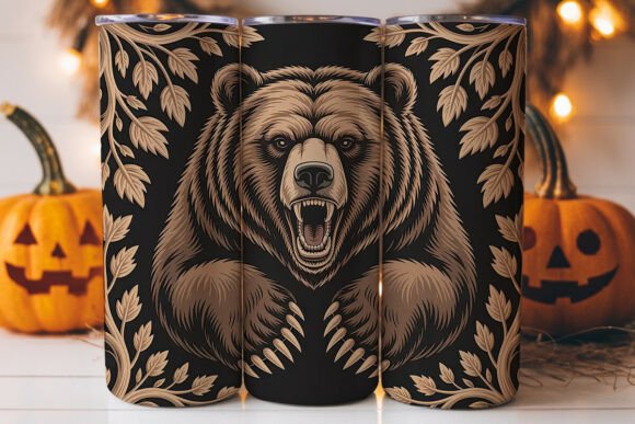 Fierce Grizzly Bear Carving 20oz Tumbler Graphics