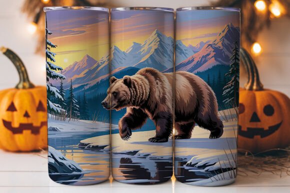 Grizzly Bear Sunset 20oz Tumbler Wrap Graphics