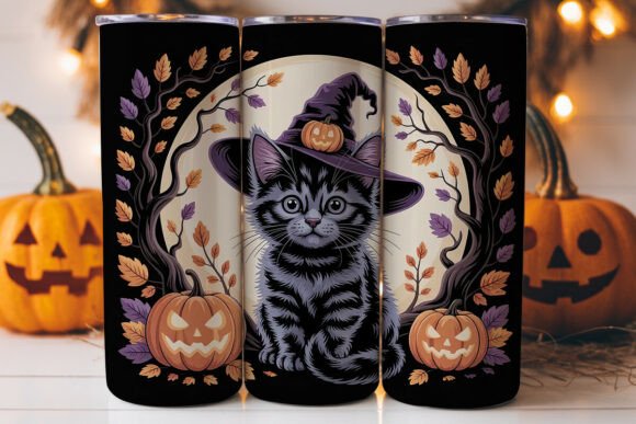 Halloween Witch Cat 20oz Tumbler Wrap Graphics