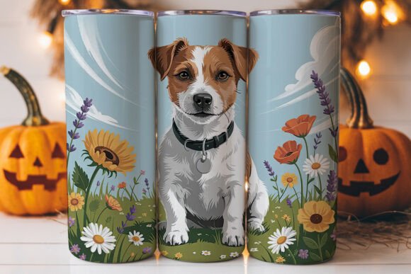 Jack Russell in Wildflowers Tumbler Design