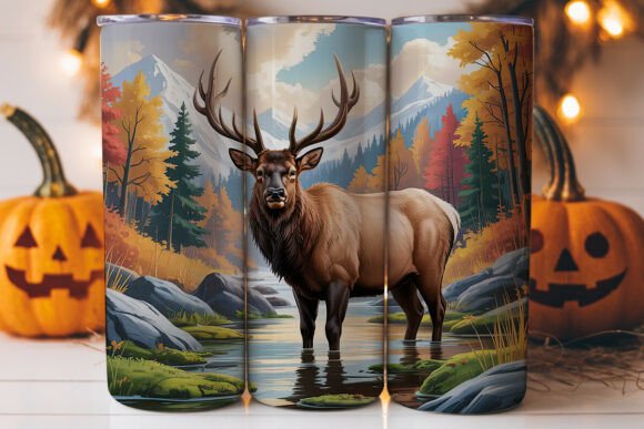 Majestic Elk Autumn Scene Graphics for Tumbler Wraps