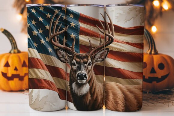 Patriotic Deer 20oz Tumbler Wrap Graphics