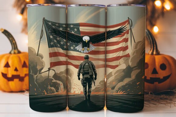 Patriotic Eagle Soldier 20oz Tumbler Graphics