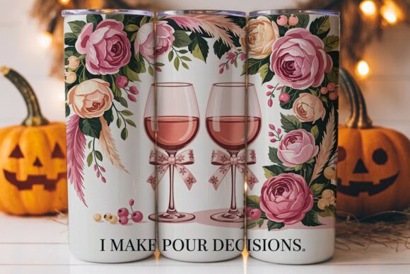 Pink Roses Wine 20oz Tumbler Wrap Graphics