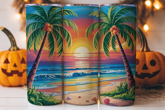 Tropical Sunset Beach 20oz Tumbler Wrap - Graphics for Tumbler Wraps