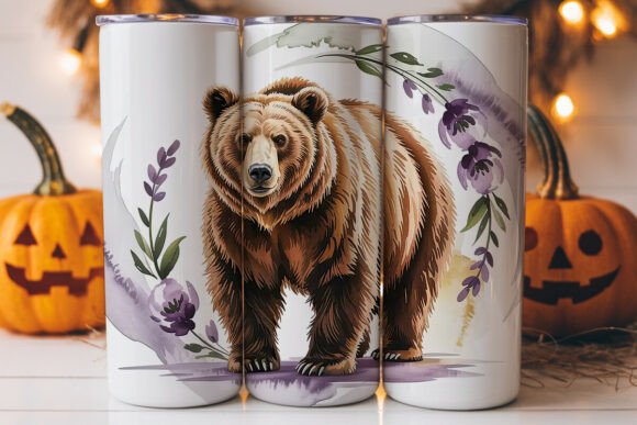 Watercolor Bear Lavender Tumbler Graphics
